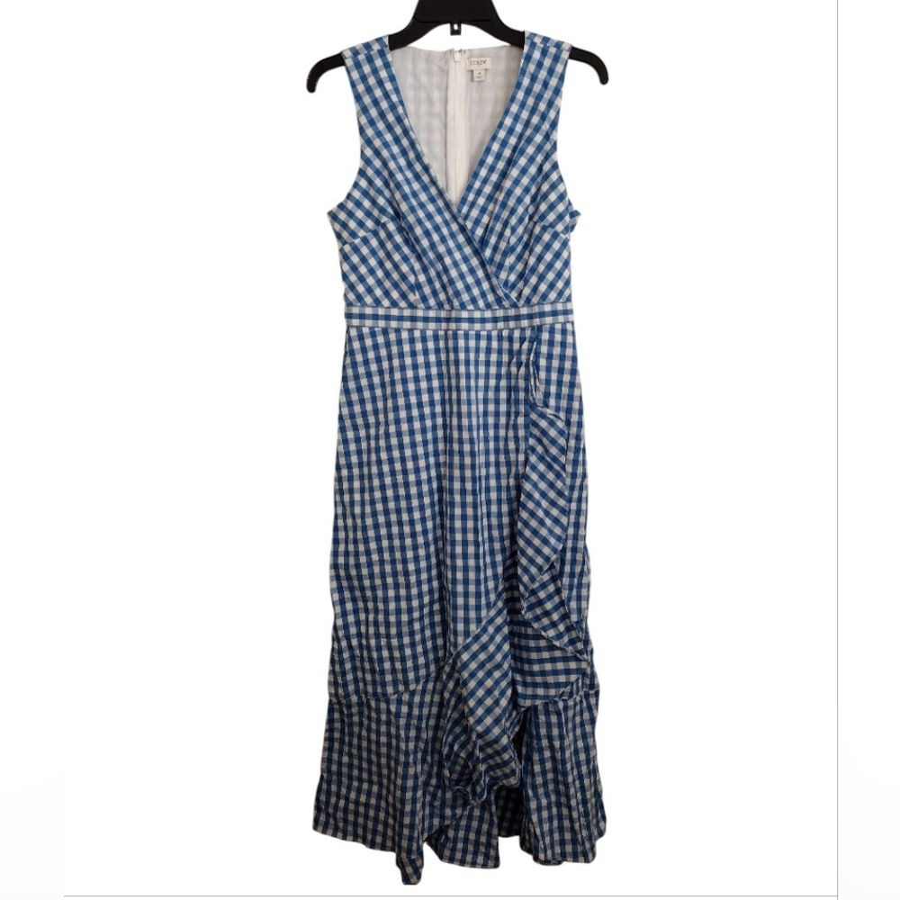 J. Crew Blue Gingham White Sleeveless Wrap Dress Size 4